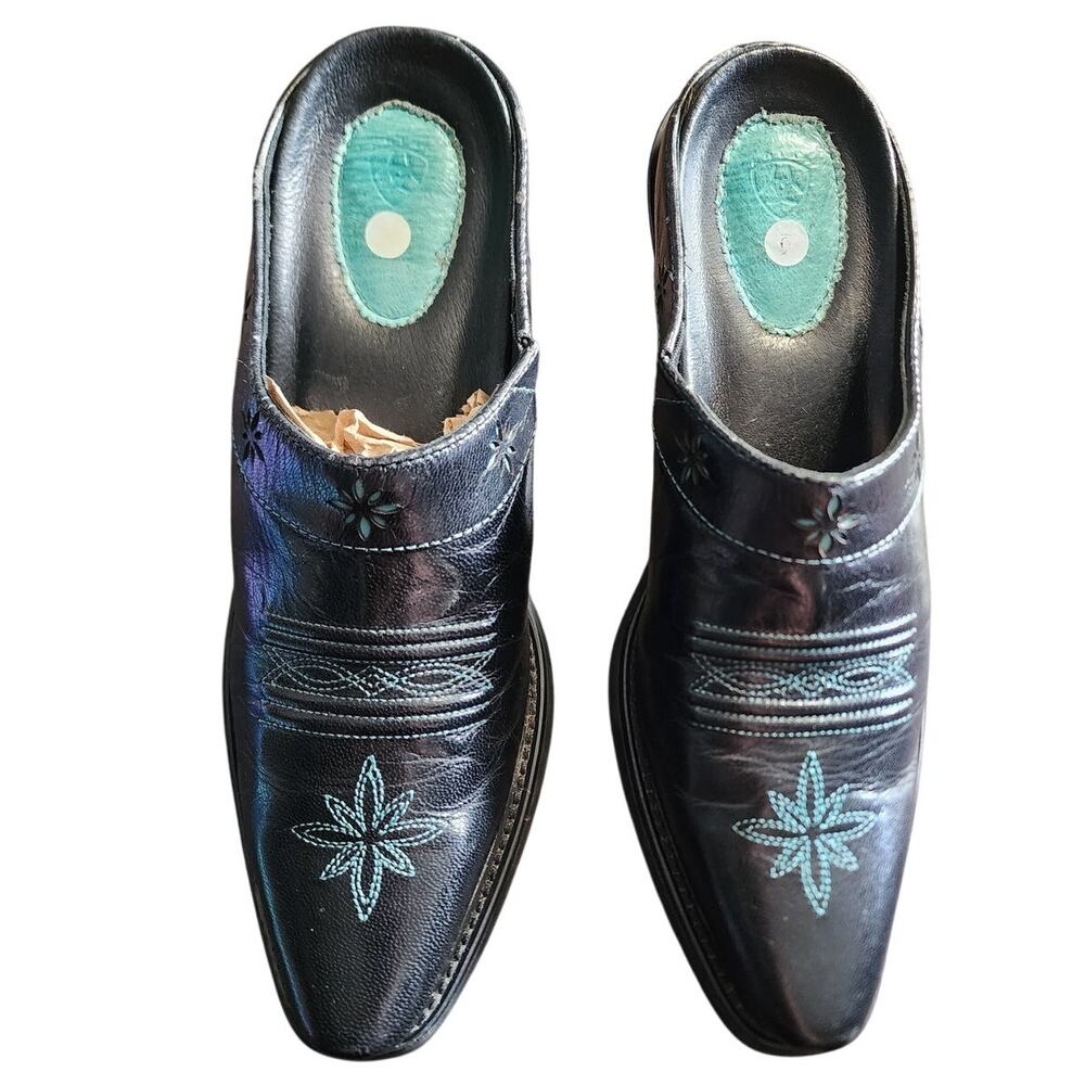 Ariat Desert Star Cowboy Western Black & Turquoise Slip On Leather Mule B6